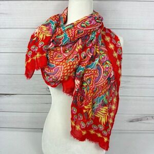 VERA BRADLEY Women's Red Floral Print Fringed Multifunctional Scarf 26" X 74"